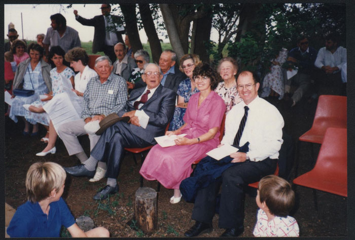 Thomas Hibernia (Tom) Carroll at the monument on his 80th birthday.